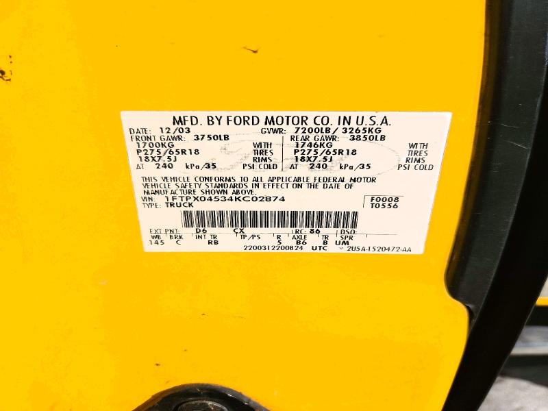 2004 Ford F150 მანქანა იყიდება აუქციონზე, vin: 1FTPX04534KC02874, აუქციონის ნომერი: 66286176