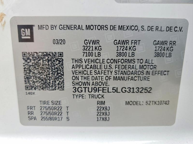 Продаж на аукціоні авто 2020 Gmc Sierra, vin: 3GTU9FEL5LG313252, номер лоту: 64511586