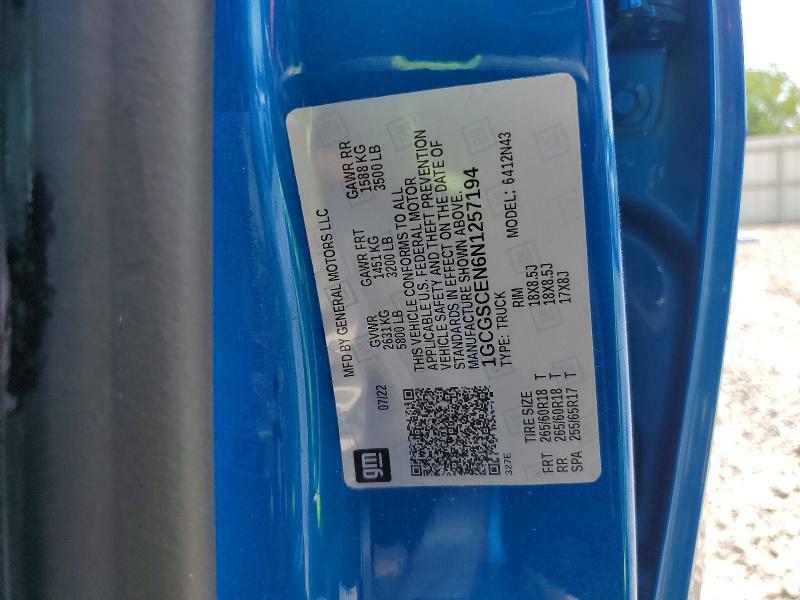 64077436 :رقم المزاد ، 1GCGSCEN6N1257194 vin ، 2022 Chevrolet Colorado مزاد بيع