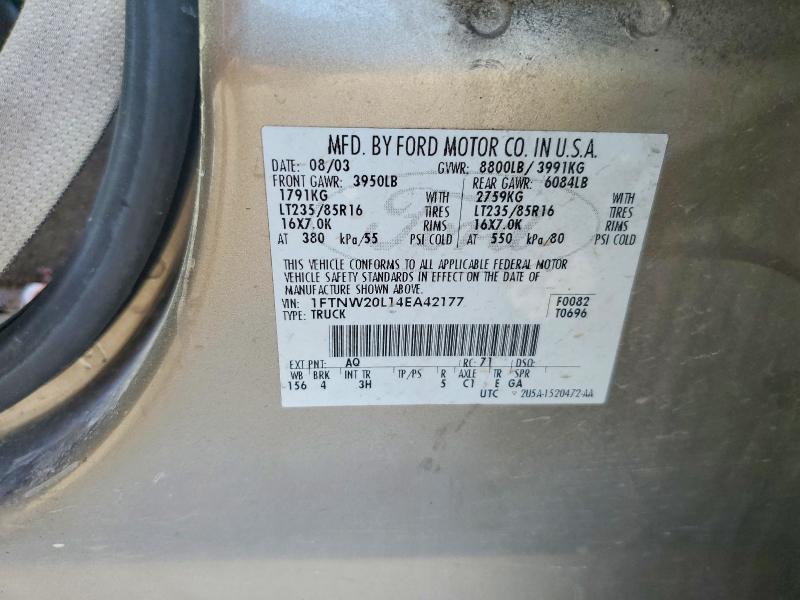 2004 Ford F250 მანქანა იყიდება აუქციონზე, vin: 1FTNW20L14EA42177, აუქციონის ნომერი: 65383526