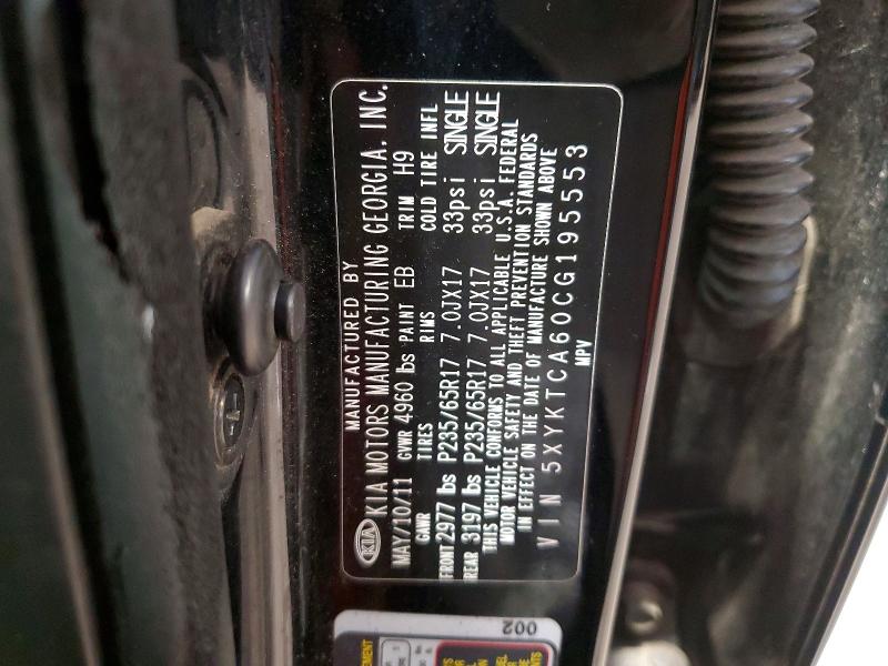 66648296 :رقم المزاد ، 5XYKTCA60CG195553 vin ، 2012 Kia Sorento مزاد بيع
