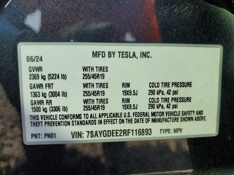 2024 Tesla Model Y მანქანა იყიდება აუქციონზე, vin: 7SAYGDEE2RF116893, აუქციონის ნომერი: 66131506
