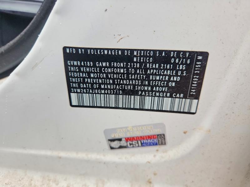 63658106 :رقم المزاد ، 3VW267AJ8GM403719 vin ، 2016 Volkswagen Jetta مزاد بيع