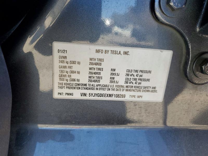 Aukcja sprzedaży 2021 Tesla Model Y, vin: 5YJYGDEEXMF108269, numer aukcji: 66808086