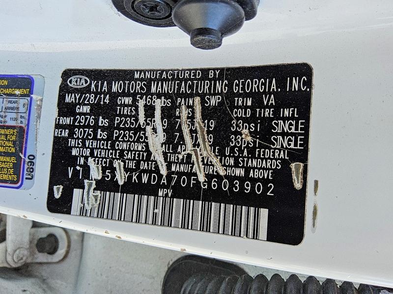 2015 Kia Sorento მანქანა იყიდება აუქციონზე, vin: 5XYKWDA70FG603902, აუქციონის ნომერი: 66197836