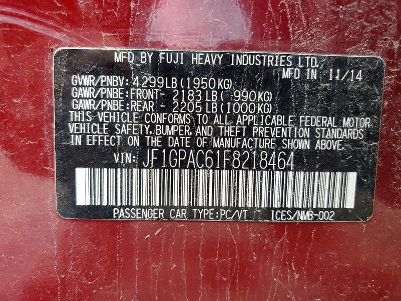 2015 Subaru Impreza მანქანა იყიდება აუქციონზე, vin: JF1GPAC61F8218464, აუქციონის ნომერი: 64506986
