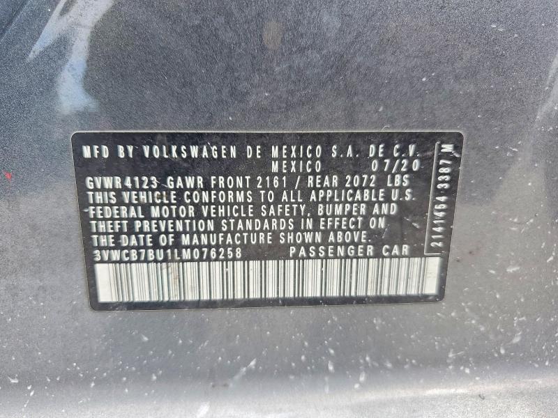 2020 Volkswagen Jetta მანქანა იყიდება აუქციონზე, vin: 3VWCB7BU1LM076258, აუქციონის ნომერი: 63811066