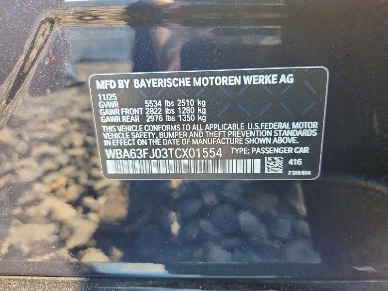 Aukcja sprzedaży 2026 Bmw 540, vin: WBA63FJ03TCX01554, numer aukcji: 63914126