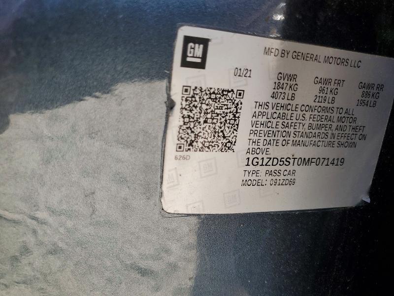 61449276 :رقم المزاد ، 1G1ZD5ST0MF071419 vin ، 2021 Chevrolet Malibu مزاد بيع