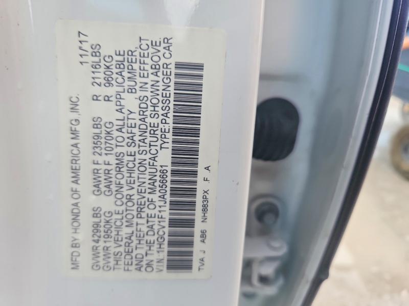 Продажа на аукционе авто 2018 Honda Accord, vin: 1HGCV1F11JA056661, номер лота: 63911756
