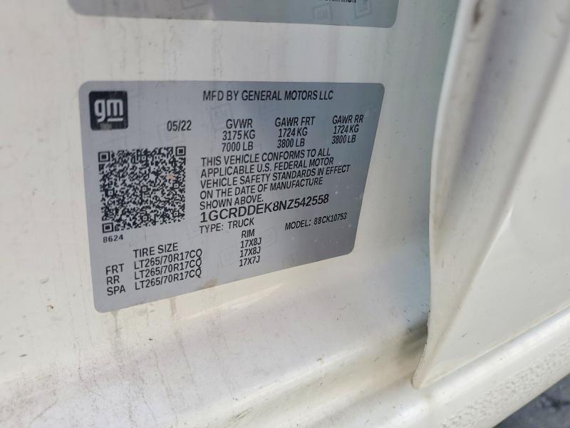 64583236 :رقم المزاد ، 1GCRDDEK8NZ542558 vin ، 2022 Chevrolet Silverado مزاد بيع
