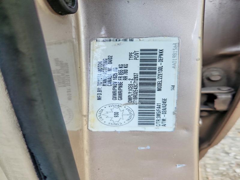 Aukcja sprzedaży 2003 Toyota Corolla, vin: 2T1BR32E43C712837, numer aukcji: 64106346