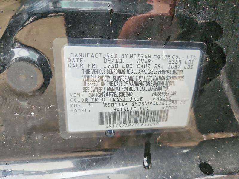 65127676 :رقم المزاد ، 3N1CN7AP7EL835240 vin ، 2014 Nissan Versa مزاد بيع