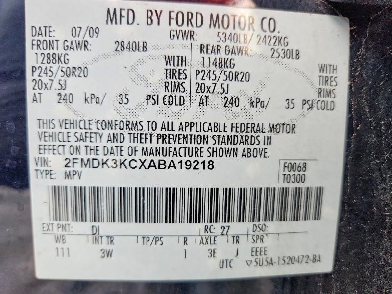 Продаж на аукціоні авто 2010 Ford Edge, vin: 2FMDK3KCXABA19218, номер лоту: 67115826