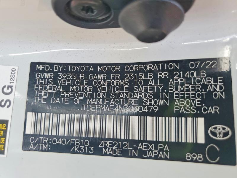 Продаж на аукціоні авто 2022 Toyota Corolla, vin: JTDEPMAE4N3030479, номер лоту: 65557446