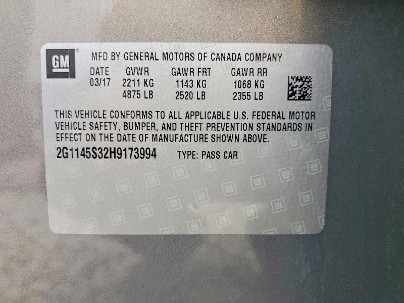 64613276 :رقم المزاد ، 2G1145S32H9173994 vin ، 2017 Chevrolet Impala مزاد بيع