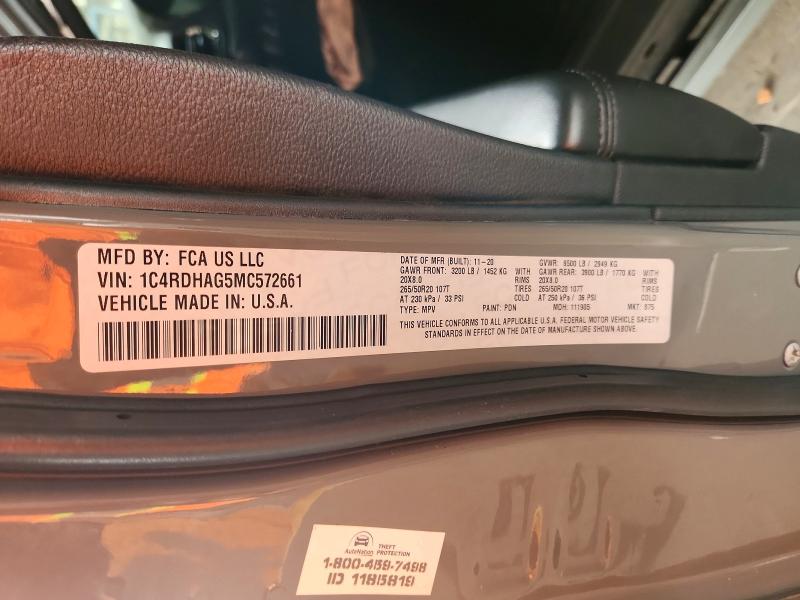 Aukcja sprzedaży 2021 Dodge Durango, vin: 1C4RDHAG5MC572661, numer aukcji: 64136786