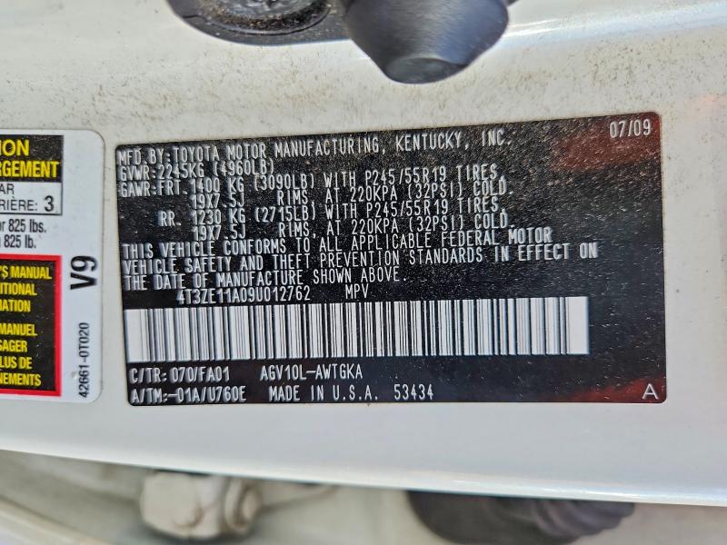 Aukcja sprzedaży 2009 Toyota Venza, vin: 4T3ZE11A09U012762, numer aukcji: 65728616