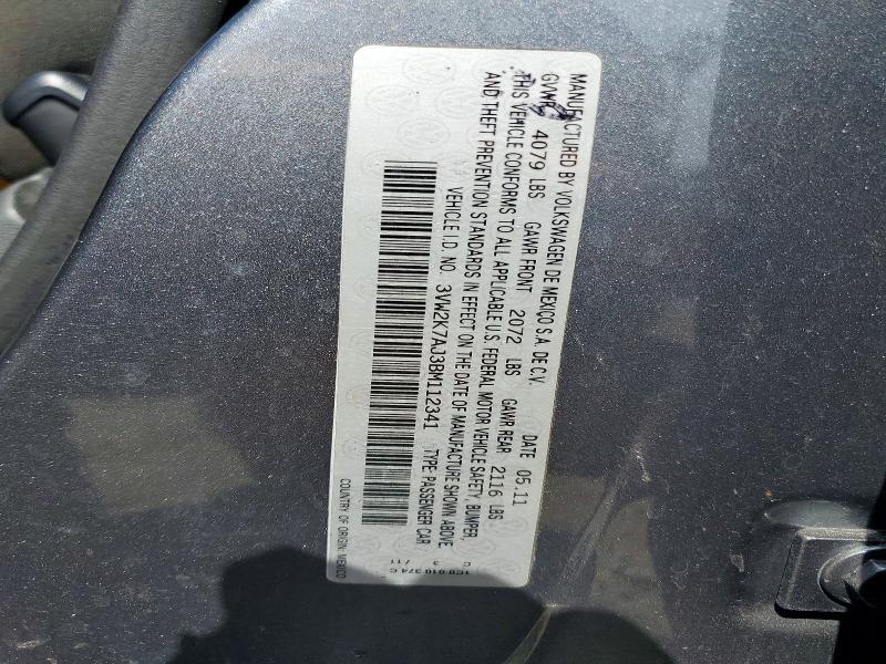 Auction sale of the 2011 Volkswagen Jetta, vin: 3VW2K7AJ3BM112341, lot number: 65024096