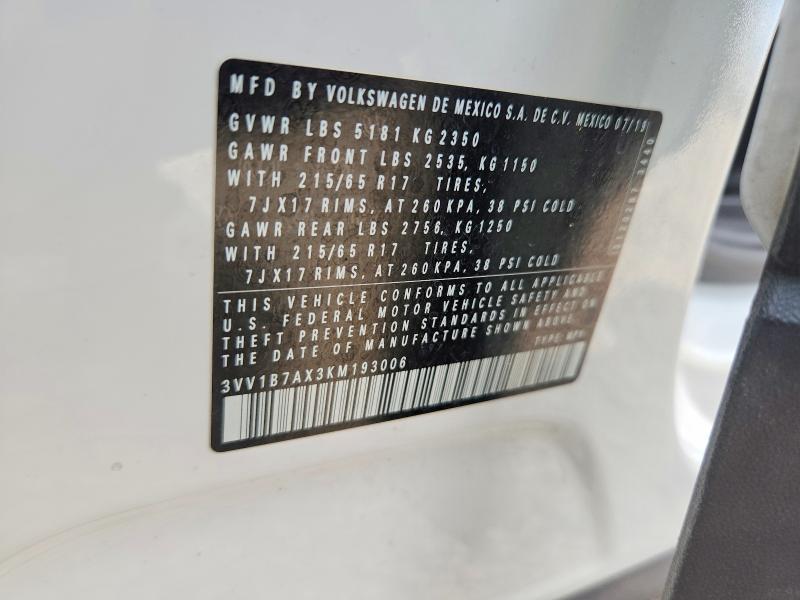 Aukcja sprzedaży 2019 Volkswagen Tiguan, vin: 3VV1B7AX3KM193006, numer aukcji: 65501276