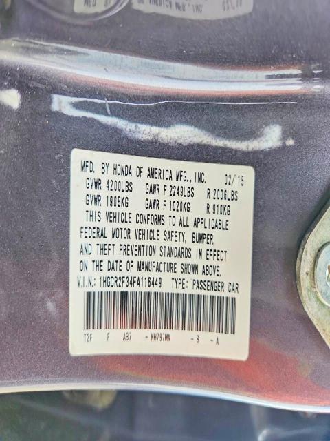 66274586 :رقم المزاد ، 1HGCR2F34FA116449 vin ، 2015 Honda Accord مزاد بيع
