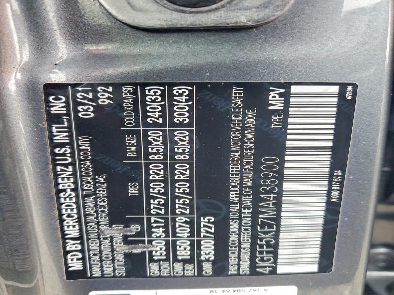64057976 :رقم المزاد ، 4JGFF5KE7MA438900 vin ، 2021 Mercedes-benz Gls مزاد بيع