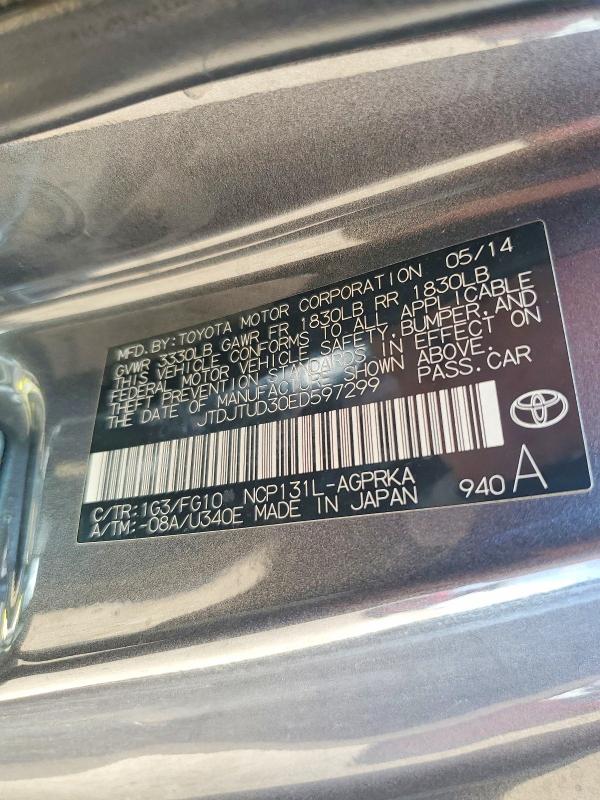 Aukcja sprzedaży 2014 Toyota Yaris, vin: JTDJTUD30ED597299, numer aukcji: 64297626
