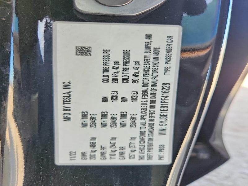 Aukcja sprzedaży 2023 Tesla Model 3, vin: 5YJ3E1EB1PF416228, numer aukcji: 64933356