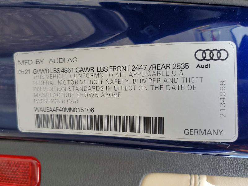 Aukcja sprzedaży 2021 Audi A4, vin: WAUEAAF40MN015106, numer aukcji: 66939836