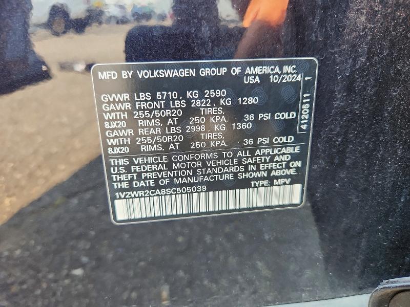 2025 Volkswagen Atlas მანქანა იყიდება აუქციონზე, vin: 1V2WR2CA8SC505039, აუქციონის ნომერი: 64627666