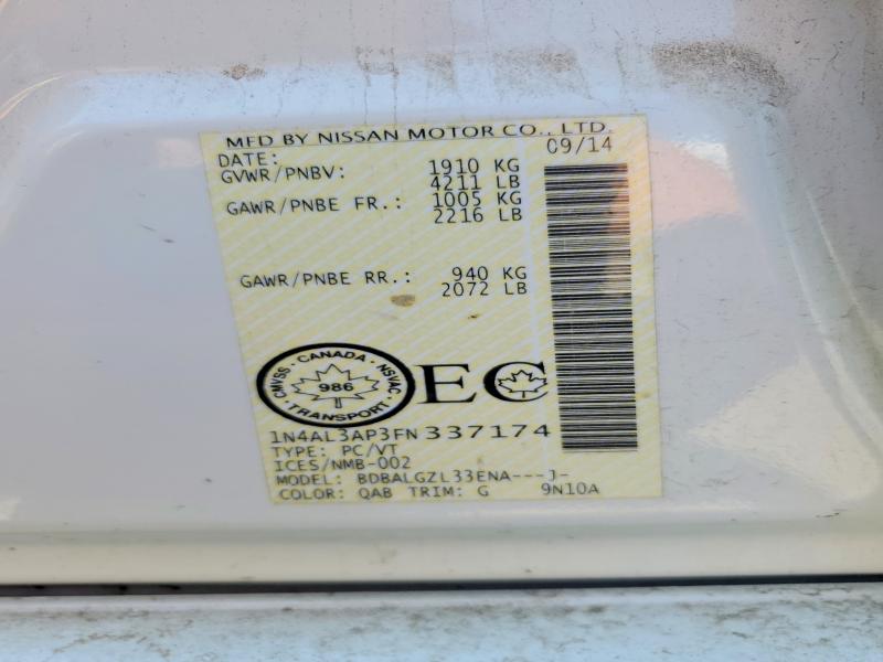 Продаж на аукціоні авто 2015 Nissan Altima, vin: 1N4AL3AP3FN337174, номер лоту: 63117496