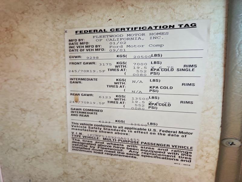 Продажа на аукционе авто 2002 Ford Motorhome Chassis, vin: 1FCNF53S920A01455, номер лота: 65231536