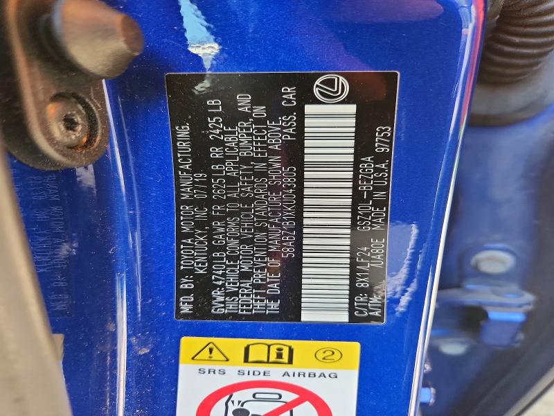 Продажа на аукционе авто 2019 Lexus Es, vin: 58ABZ1B1XKU043805, номер лота: 65584386