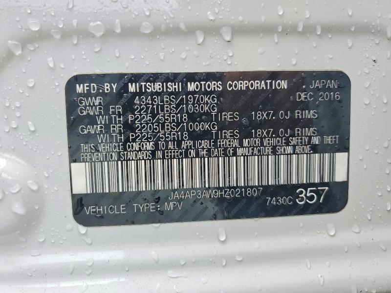 2017 Mitsubishi Outlander Sport მანქანა იყიდება აუქციონზე, vin: JA4AP3AW9HZ021807, აუქციონის ნომერი: 64514196