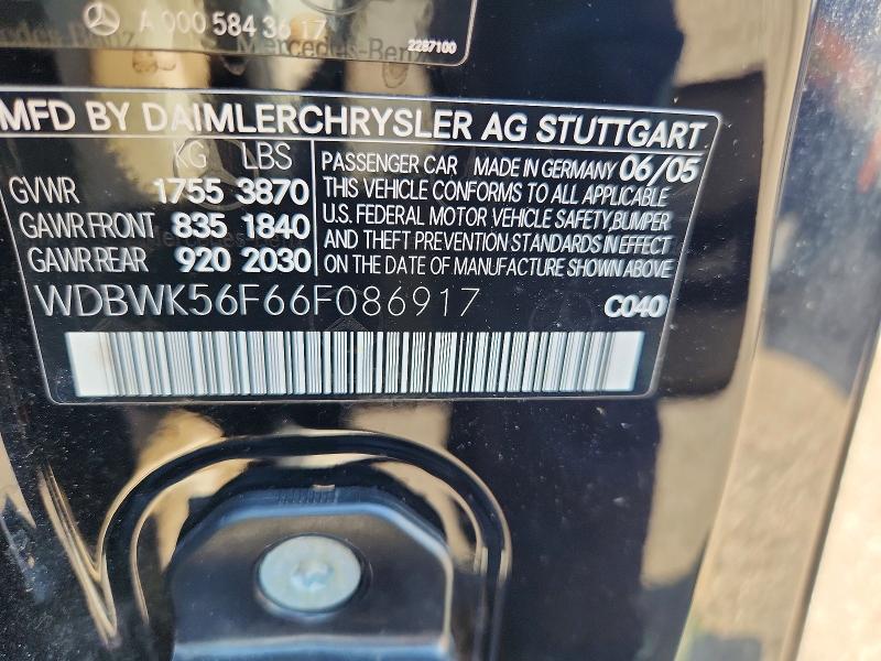 Aukcja sprzedaży 2006 Mercedes-benz Slk, vin: WDBWK56F66F086917, numer aukcji: 66240556