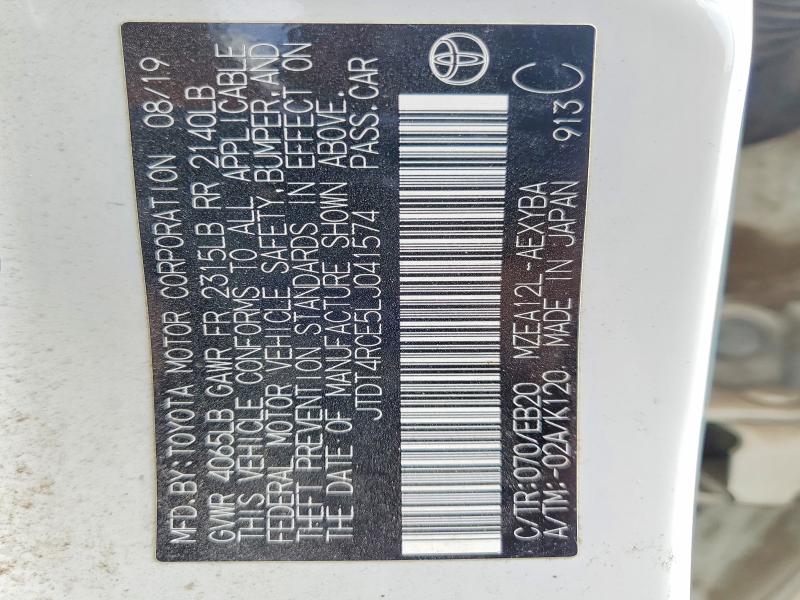 64150996 :رقم المزاد ، JTDT4RCE5LJ041574 vin ، 2020 Toyota Corolla مزاد بيع