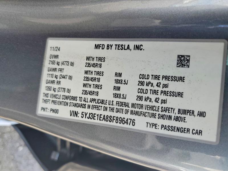64849806 :رقم المزاد ، 5YJ3E1EA8SF896476 vin ، 2025 Tesla Model 3 مزاد بيع