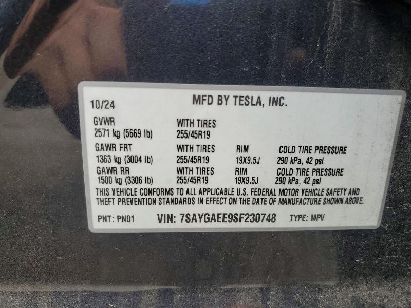 63488696 :رقم المزاد ، 7SAYGAEE9SF230748 vin ، 2025 Tesla Model Y مزاد بيع