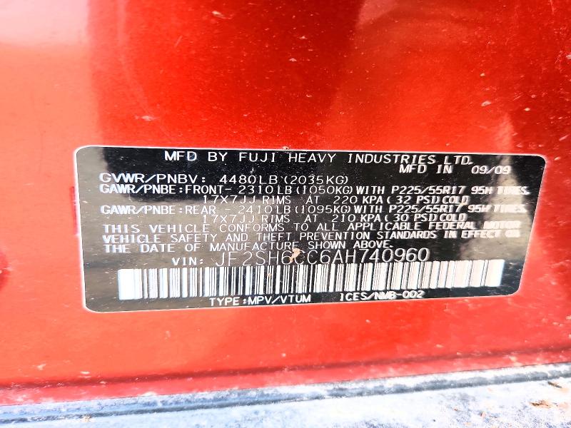 Продаж на аукціоні авто 2010 Subaru Forester, vin: JF2SH6CC6AH740960, номер лоту: 64452066
