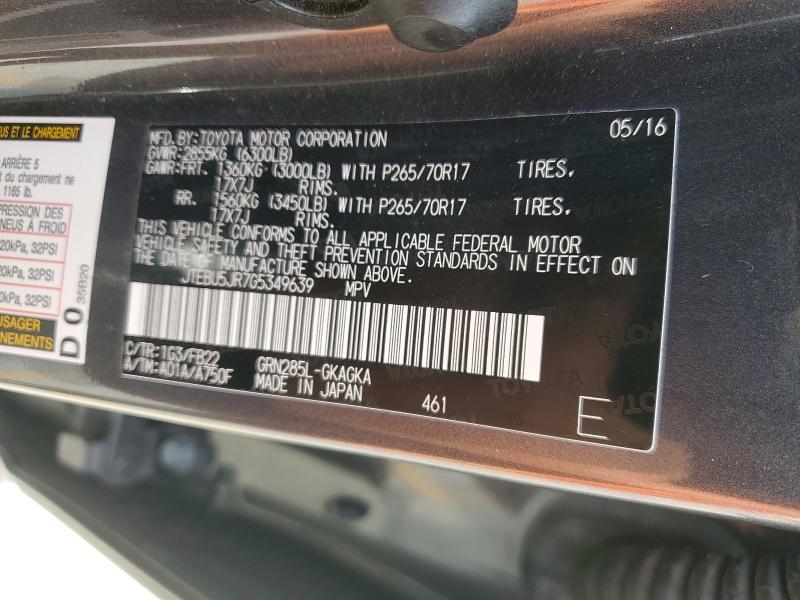 65527436 :رقم المزاد ، JTEBU5JR7G5349639 vin ، 2016 Toyota 4runner مزاد بيع