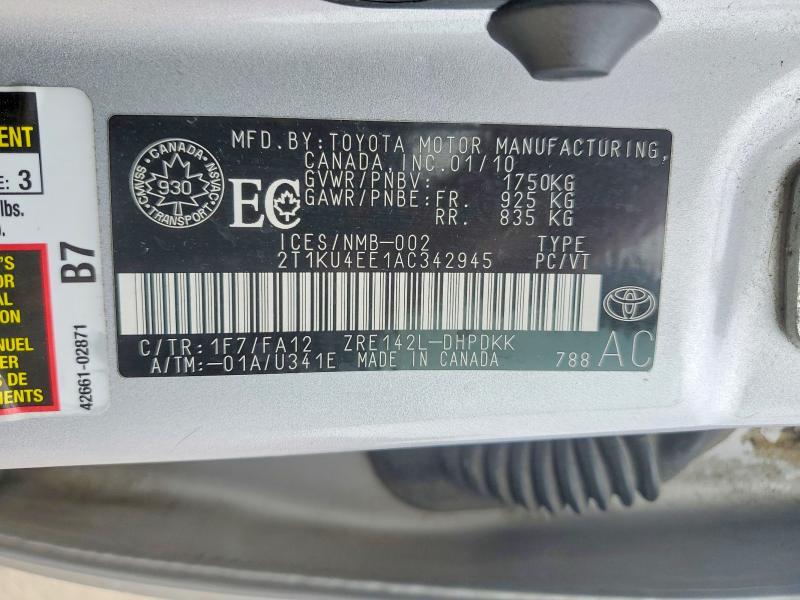 Продажа на аукционе авто 2010 Toyota Corolla Matrix, vin: 2T1KU4EE1AC342945, номер лота: 65725626
