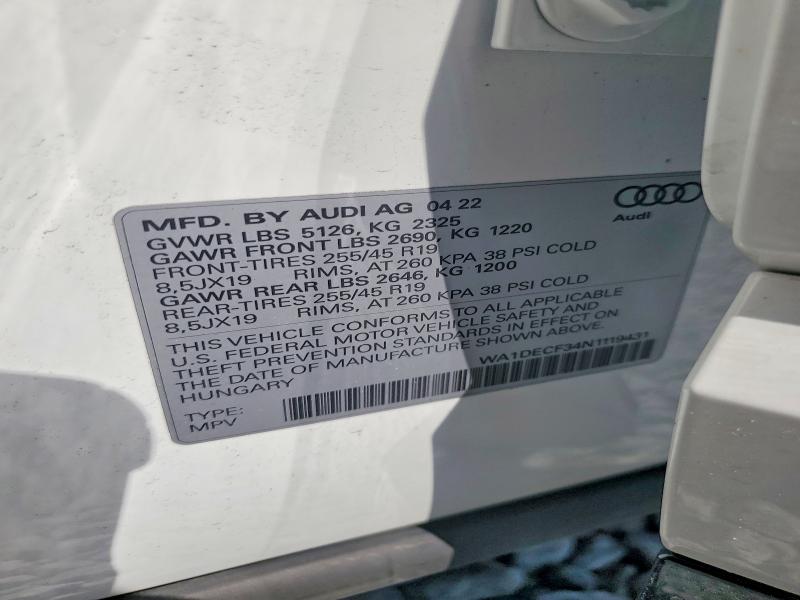 Aukcja sprzedaży 2022 Audi Q3, vin: WA1DECF34N1119431, numer aukcji: 64517356