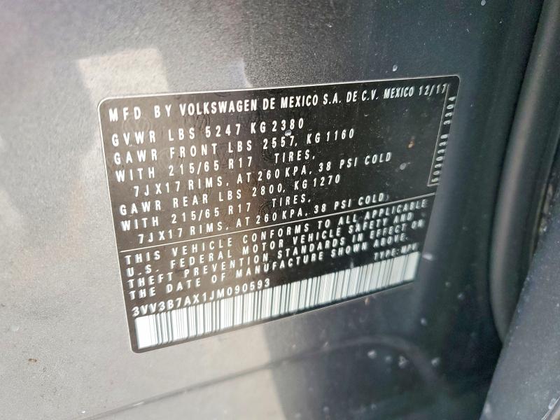 Продаж на аукціоні авто 2018 Volkswagen Tiguan, vin: 3VV3B7AX1JM090593, номер лоту: 62917336