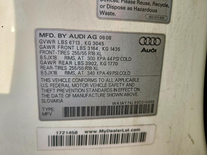 Aukcja sprzedaży 2009 Audi Q7, vin: WA1AY74L69D014866, numer aukcji: 61811706