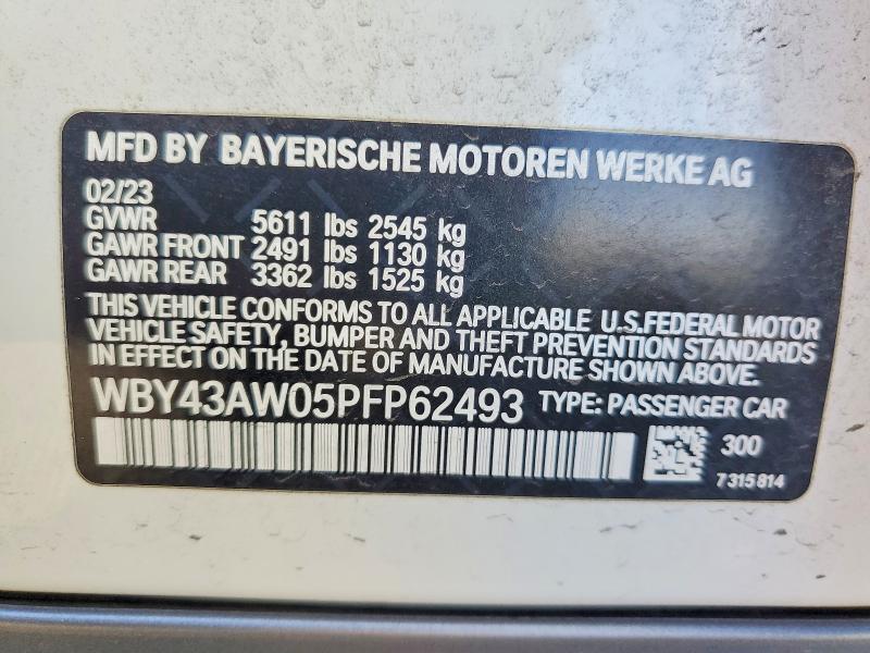 Auction sale of the 2023 Bmw I4, vin: WBY43AW05PFP62493, lot number: 65199916