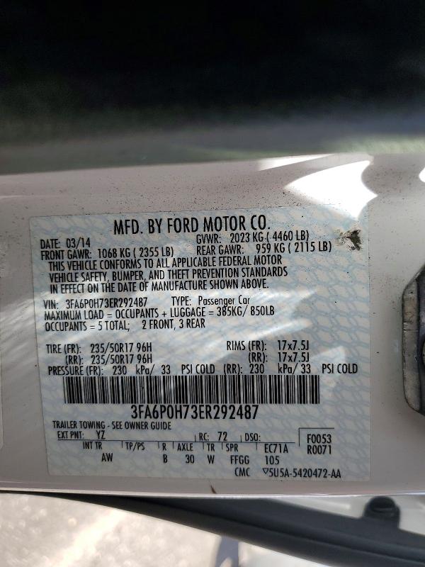 65855416 :رقم المزاد ، 3FA6P0H73ER292487 vin ، 2014 Ford Fusion مزاد بيع