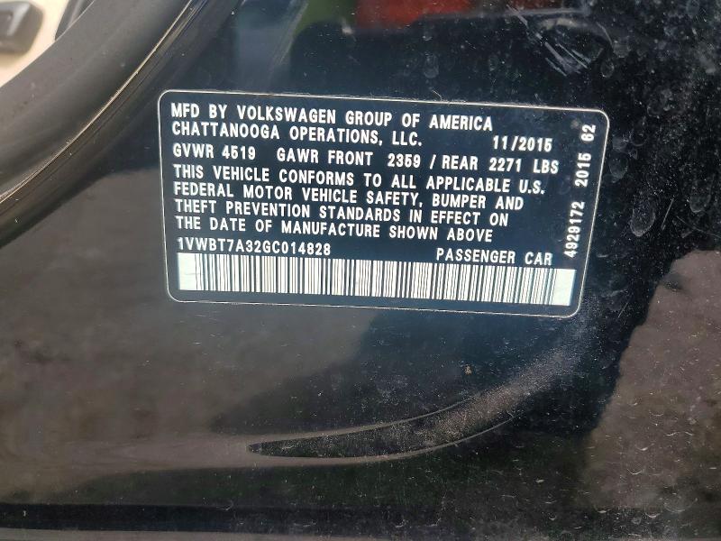 Продаж на аукціоні авто 2016 Volkswagen Passat, vin: 1VWBT7A32GC014828, номер лоту: 65350306
