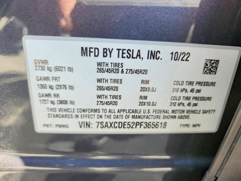Продажа на аукционе авто 2023 Tesla Model X, vin: 7SAXCDE52PF365618, номер лота: 62800716
