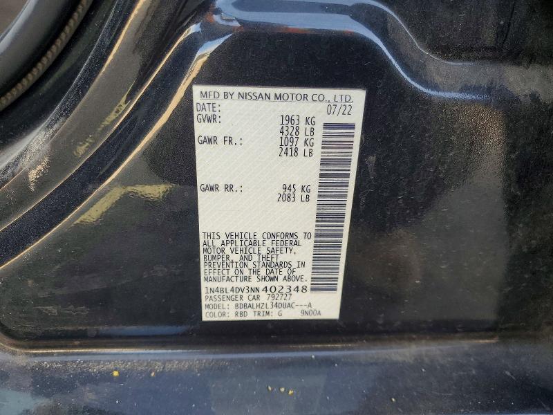 Aukcja sprzedaży 2022 Nissan Altima, vin: 1N4BL4DV3NN402348, numer aukcji: 65578386