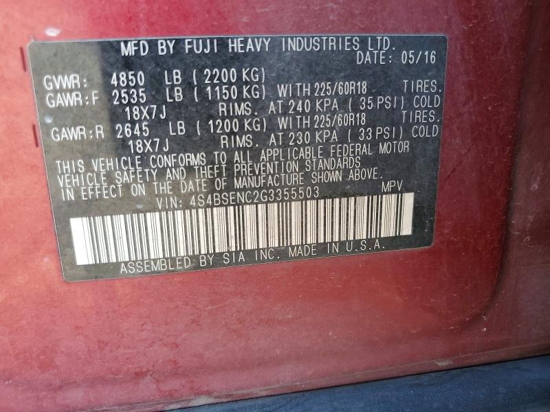 63320076 :رقم المزاد ، 4S4BSENC2G3355503 vin ، 2016 Subaru Outback مزاد بيع